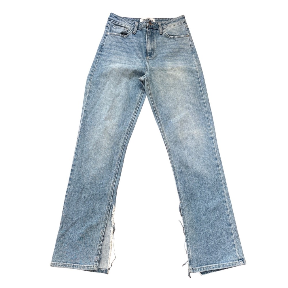 Just Black Denim Straight Leg Jeans Women Light Wash Side Slit SIZE 27